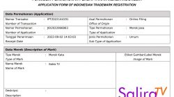 Mendaftarkan Merk Salira TV ke Direktorat Jenderal Kekayaan Intelektual (DJKI) – 02 September 2022