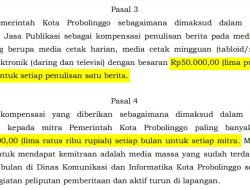 Besaran Rupiah untuk Pemberian Jasa Publikasi Sebagai Kompensasi Penulisan Berita Kepada Mitra Pemerintah Kota Probolinggo