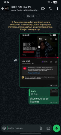 Posting screenshot sobat tersebut ke Group WhatsApp "KUIS SALIRA TV" seperti ini contoh hasilnya.