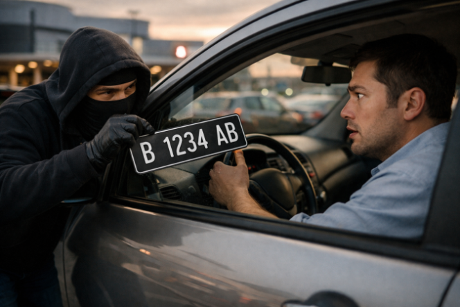 Hati-Hati Penodongan dengan Modus Pelat Nomor Jatuh