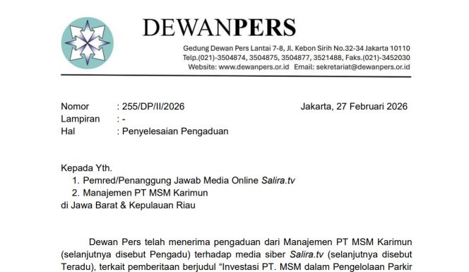 Hak Jawab PT MSM Tiga Matra Satria Terkait Pemberitaan Salira TV